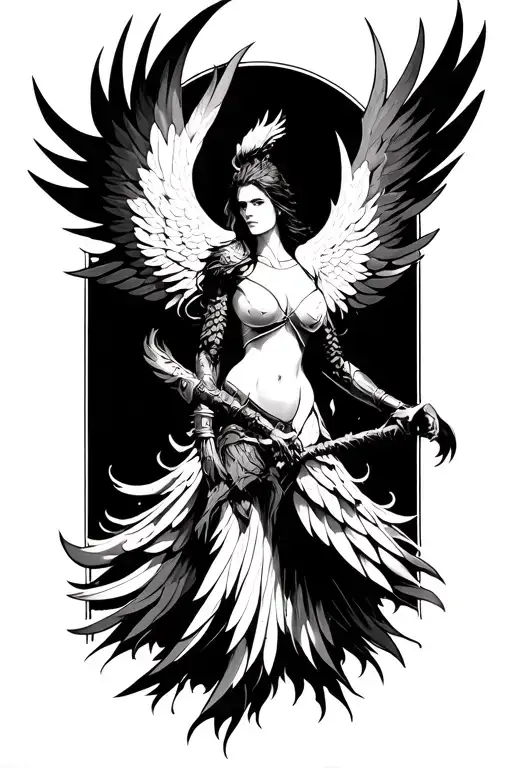 female warrior, phoenix rising from the ashes symbolizing deafness tattoo design idea