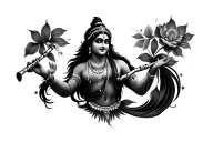 flute and krishna name tattoo design idea