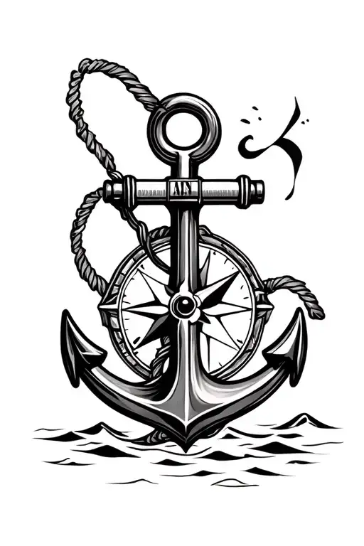 anchor and basic compass tattoo design idea