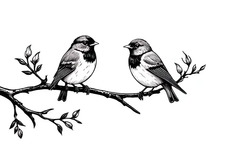 two robins on branch tattoo design idea