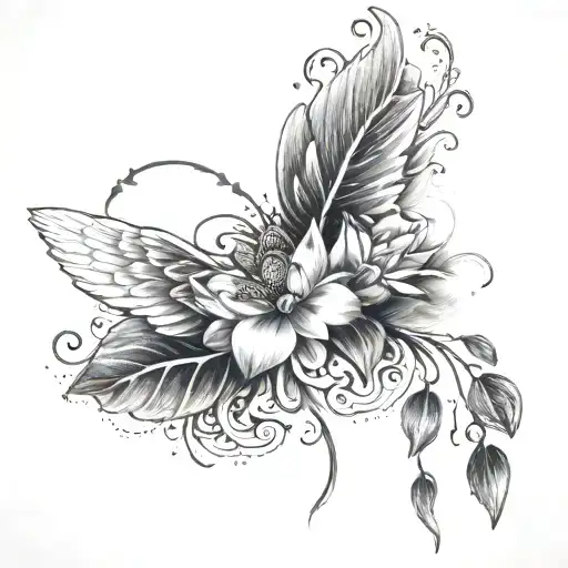 Lotus flower, paw print, angel wings tattoo design idea