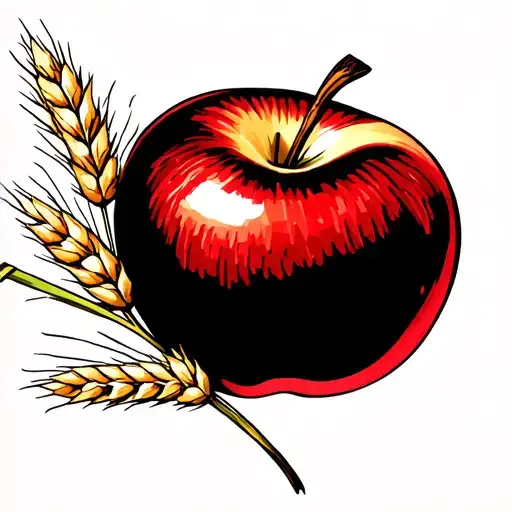 Red Apple with wheat stalks behind it tattoo design idea