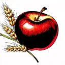 Red Apple with wheat stalks behind it tattoo design idea