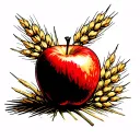 Red Apple with wheat stalks behind it tattoo design idea