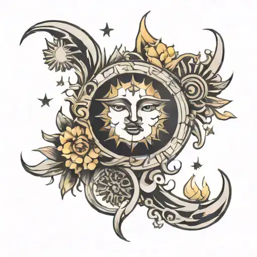 numbers 00:00 Sun and moon tattoo design idea