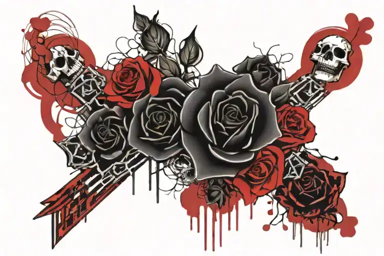 black and dead roses with the text "My Princess Josephine" bold gothic style tattoo design idea