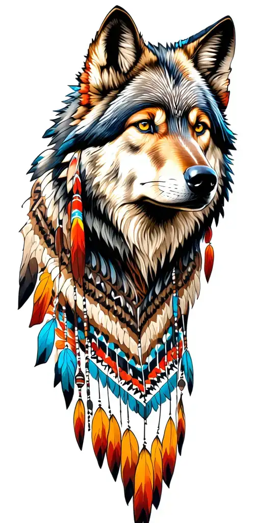 Native American wolf tattoo design idea