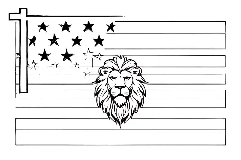 american flag with cross and lion head tattoo design idea