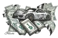 porsche and euro note with the text tattoo design idea