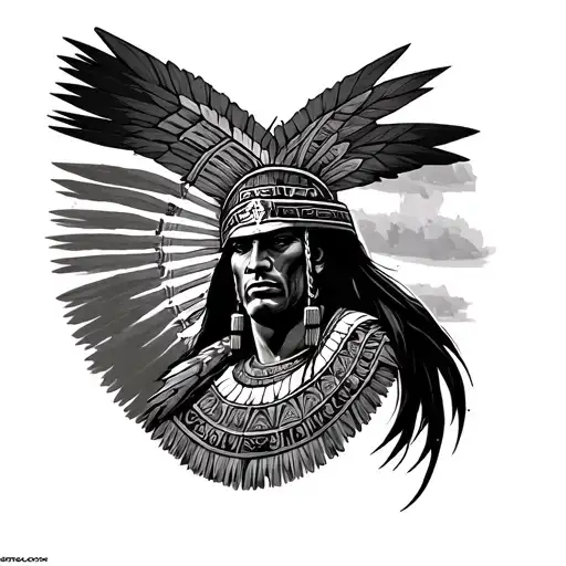 Aztec warrior, military modern interpretation, Mexican American flag tattoo design idea