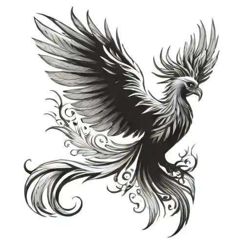A phoenix rising from the ashes, symbolizing resilience and overcoming struggles, with a subtle nod to the client's past experiences tattoo design idea