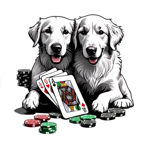 two golden retrievers playing blackjack tattoo design idea