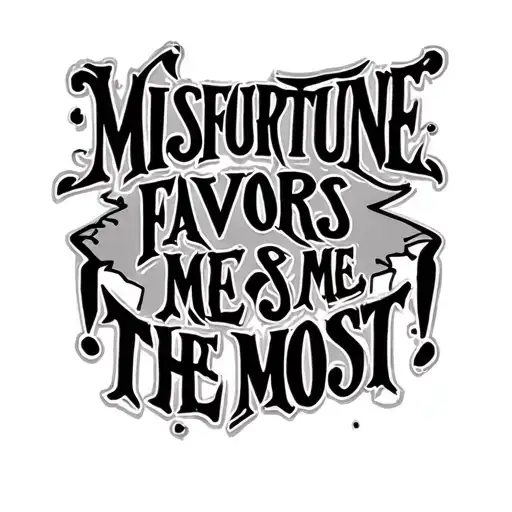Text "Misfortune favors me the most!"  tattoo design idea