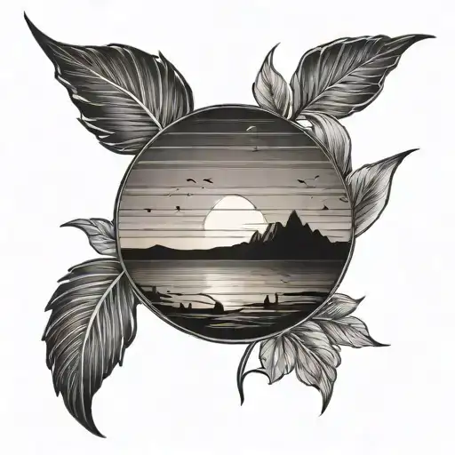 Minimalistic tattoo of the sunset, setting into the horizon. tattoo design idea