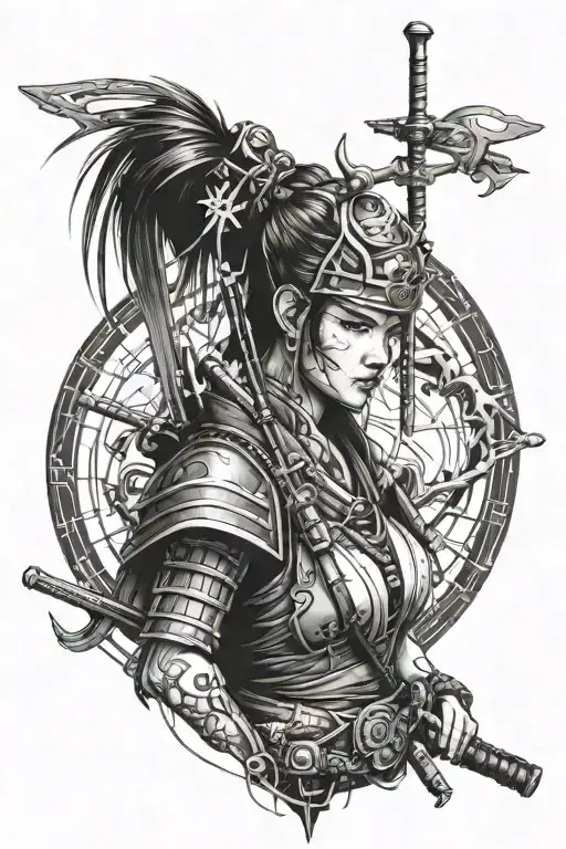 samurai girl cyberpunk tattoo design idea