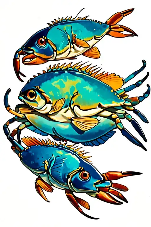 blue crab and flounder fish tattoo design idea