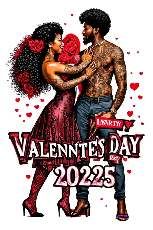 "VALENTINES DAY 2025" AFRO PARTY pepole couple dancing together tattoo design idea