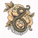 peony and snake tattoo design idea