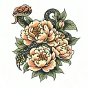 peony and snake tattoo design idea
