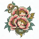 peony and snake tattoo design idea