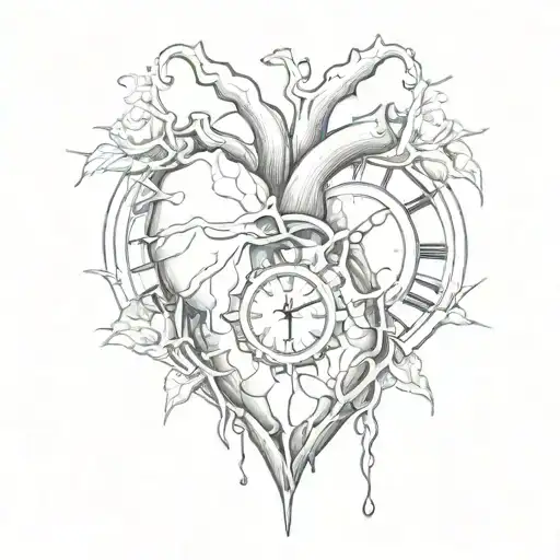 anatomical heart with a clock face tattoo design idea