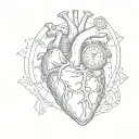 anatomical heart with a clock face tattoo design idea