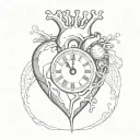 anatomical heart with a clock face tattoo design idea