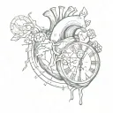 anatomical heart with a clock face tattoo design idea