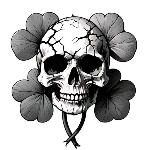 four -leaf clover in which the skull will be cracked tattoo design idea