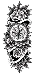 filigree design with playing cards, compass and roses tattoo design idea