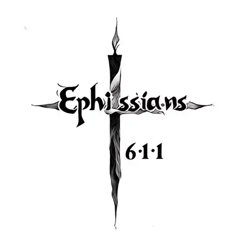 the words "Ephesians 6:11" with a like going through it making it into a cross tattoo design idea