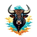 Buffalo head with storm cloud tattoo design idea