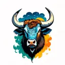 Buffalo head with storm cloud tattoo design idea