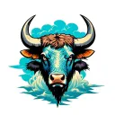 Buffalo head with storm cloud tattoo design idea