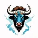 Buffalo head with storm cloud tattoo design idea