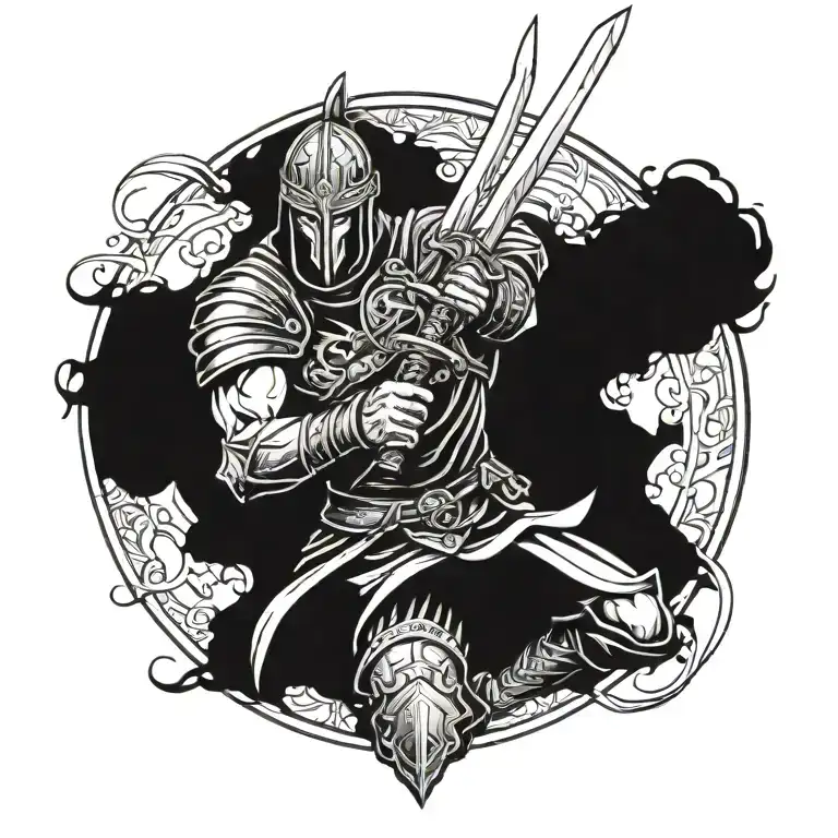 Warrior in full growth with a sword tattoo design idea