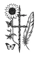 cross , sunflower, butterfly ,feather ,  broken chain  inspirational tattoo  tattoo design idea