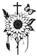 cross , sunflower, butterfly ,feather ,  broken chain  inspirational tattoo  tattoo design idea