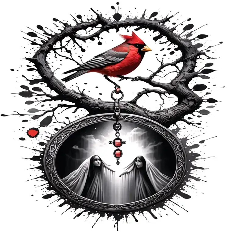 "11-27-2023" cardinal, rosary, tree of life you will remember my mom tattoo design idea