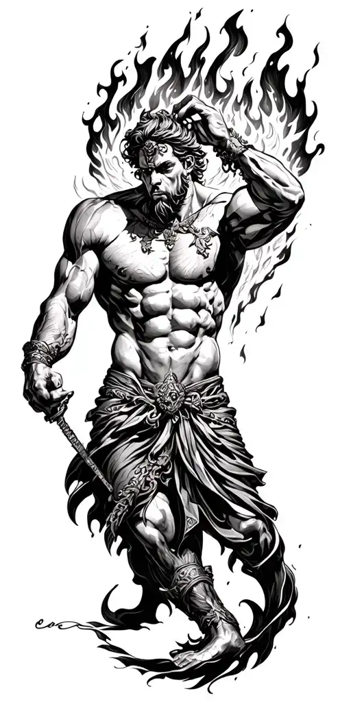 chicano style Prometheus stealing fire tattoo design idea