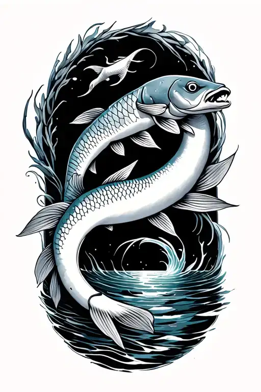 ichthys and river tattoo design idea