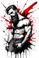 alice in wonderland theme but horror. include a bearded muscle merman wearing a leather harness. gay erotica tattoo design idea