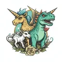 unicorns and dinosaurs babies  tattoo design idea