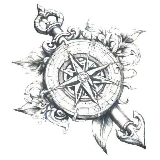 anchor compass rose intertwined tattoo design idea