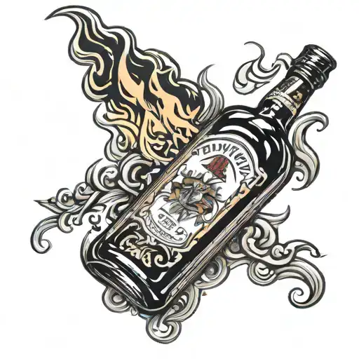 Johnny walker bottle molotov on fire tattoo design idea