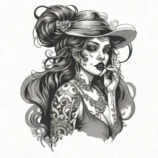 A prostitute who has repented. she has lost all his loved ones. she is smoking tattoo design idea