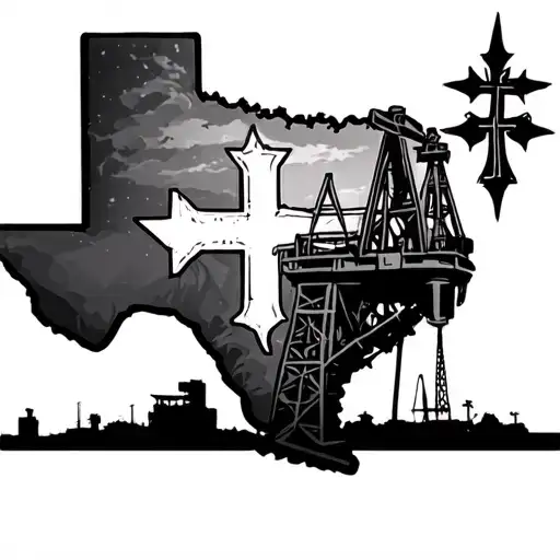 Texas with oil rig and cross tattoo design idea