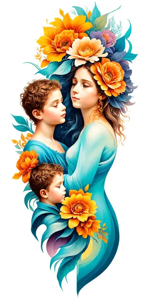 Symbol mother two sons tattoo design idea