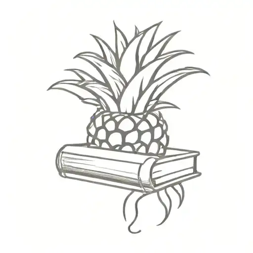 book and pineapple as one piece tattoo design idea