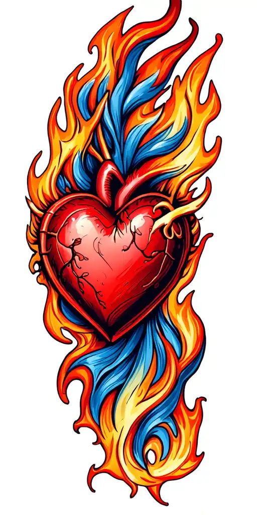 A minimalist design of a heart intertwined with flames, symbolizing love and the passion of being a firefighter tattoo design idea